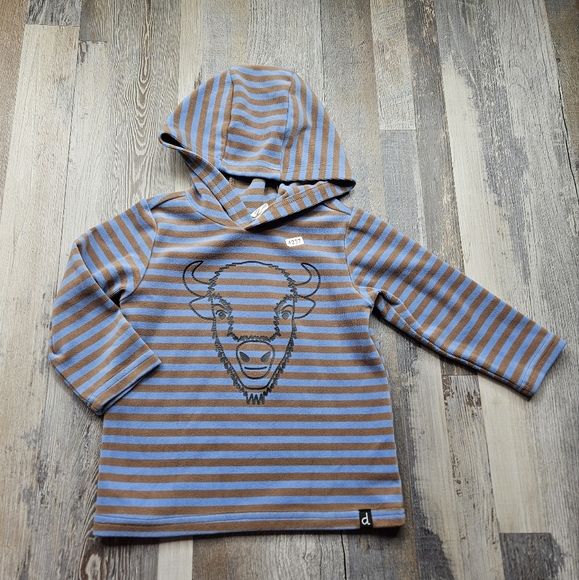 Deux par Deux Bison Buffalo Hoodie 18m Stripes Brown Blue - Picture 2 of 6